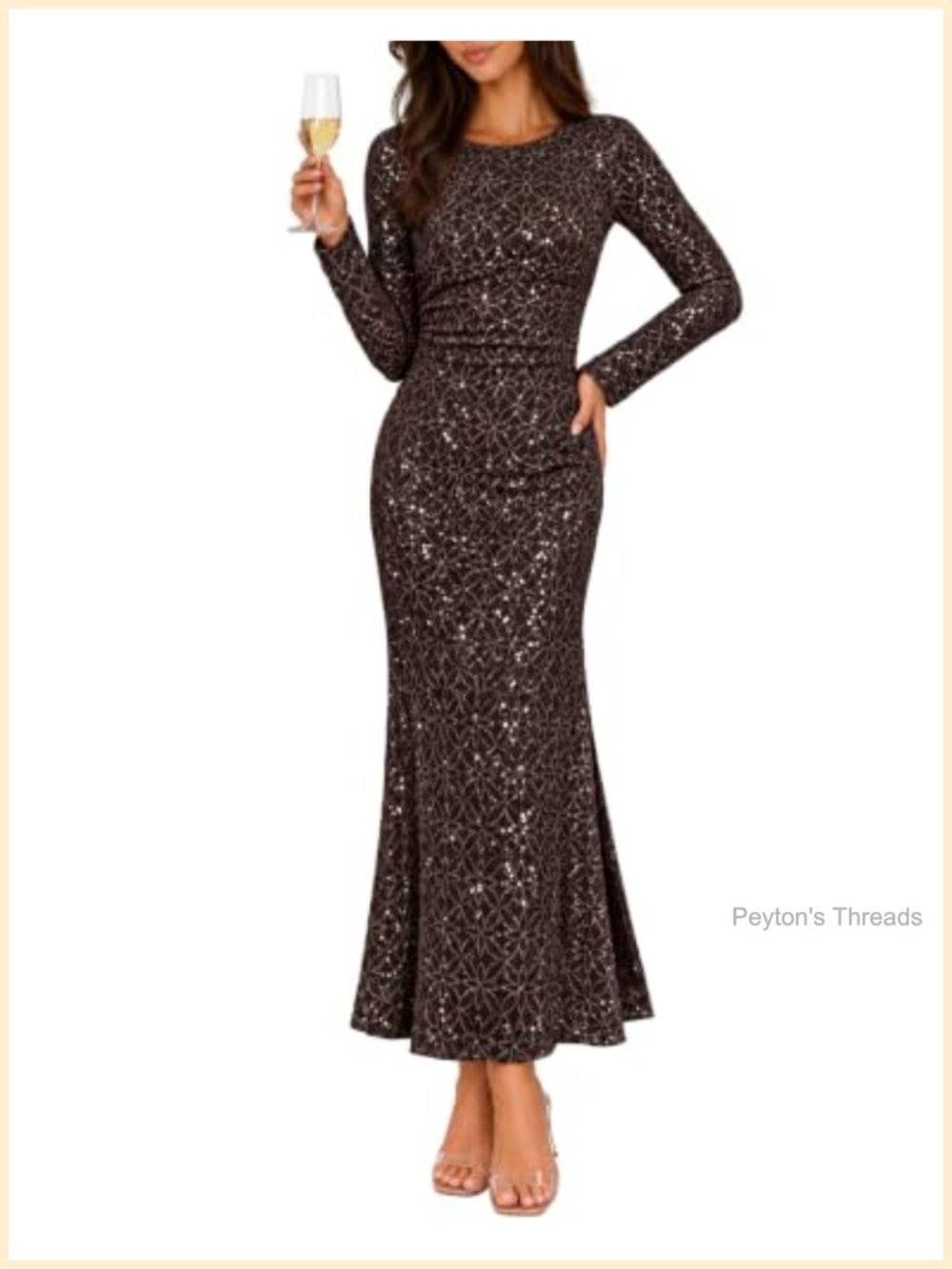 Women Long Sleeve Sequin Maxi Dress Formal Bodycon Gown Prom